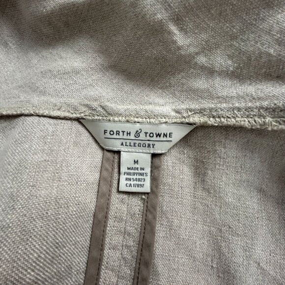 Forth & Towne Linen Allegory Womens Jacket Medium Beige Open Front Lightweight - Picture 3 of 8
